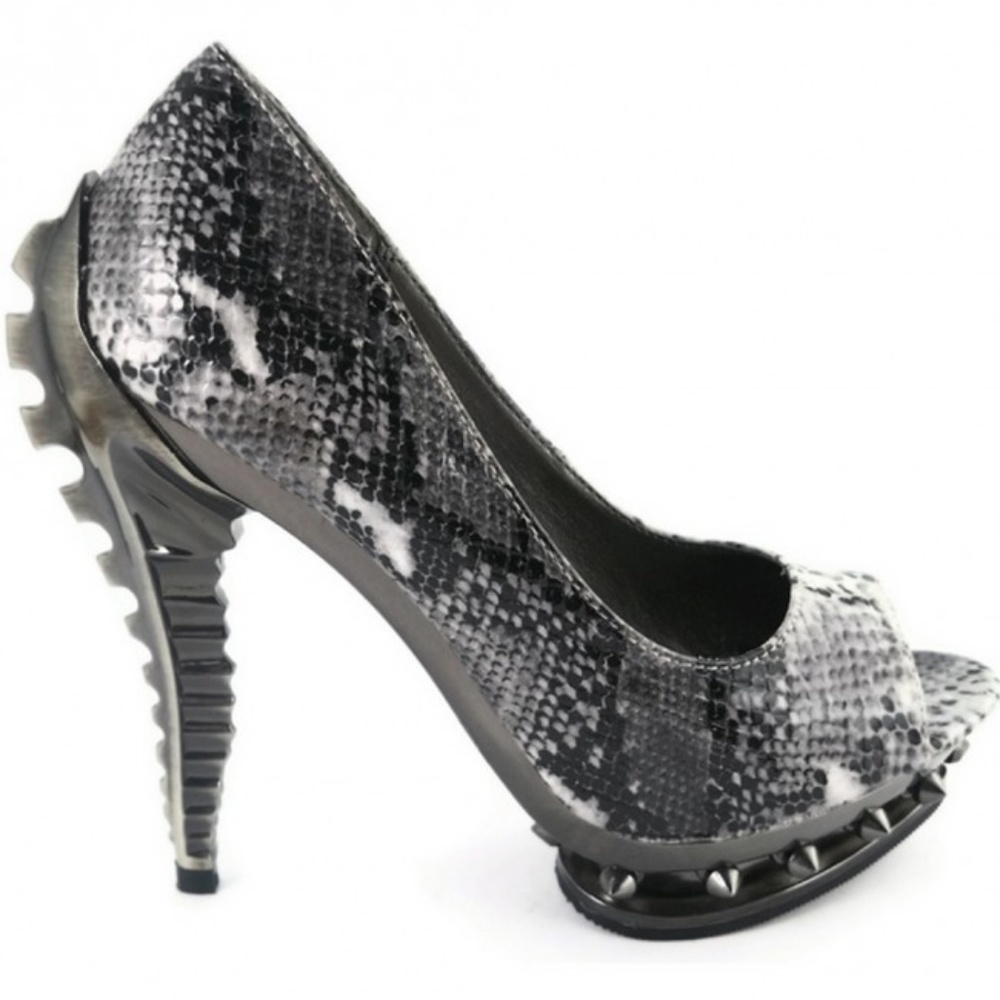 Ripley Gray Snakeskin Peep Toe Spine Heel Pump